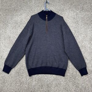 Orvis‎ Sweater Men's Large 100% Merino Wool Blue Geometric Quarter Zip Pullover